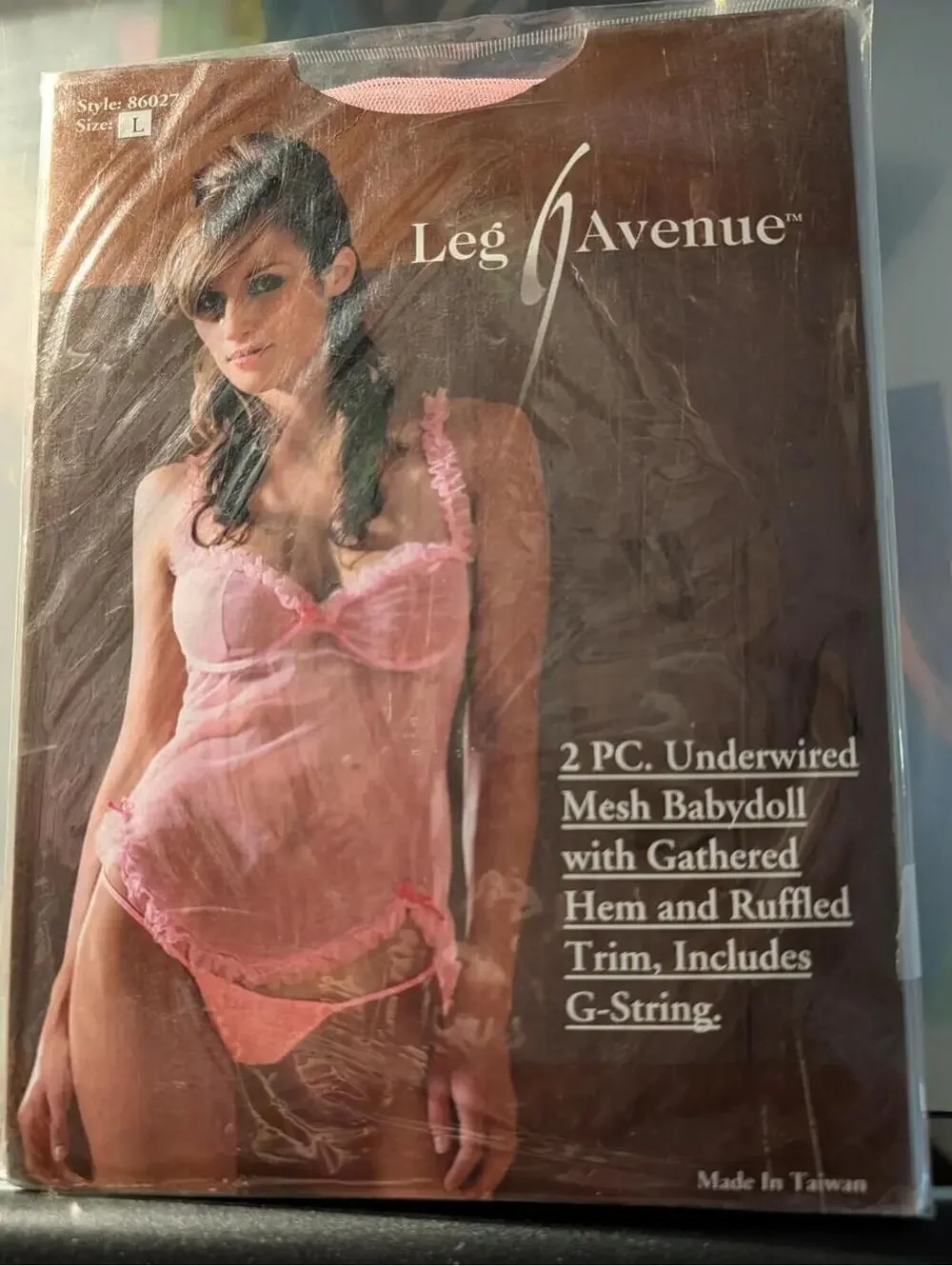 VINTAGE LEG AVENUE Mesh ruffle trim babydoll and thong NWT Lg